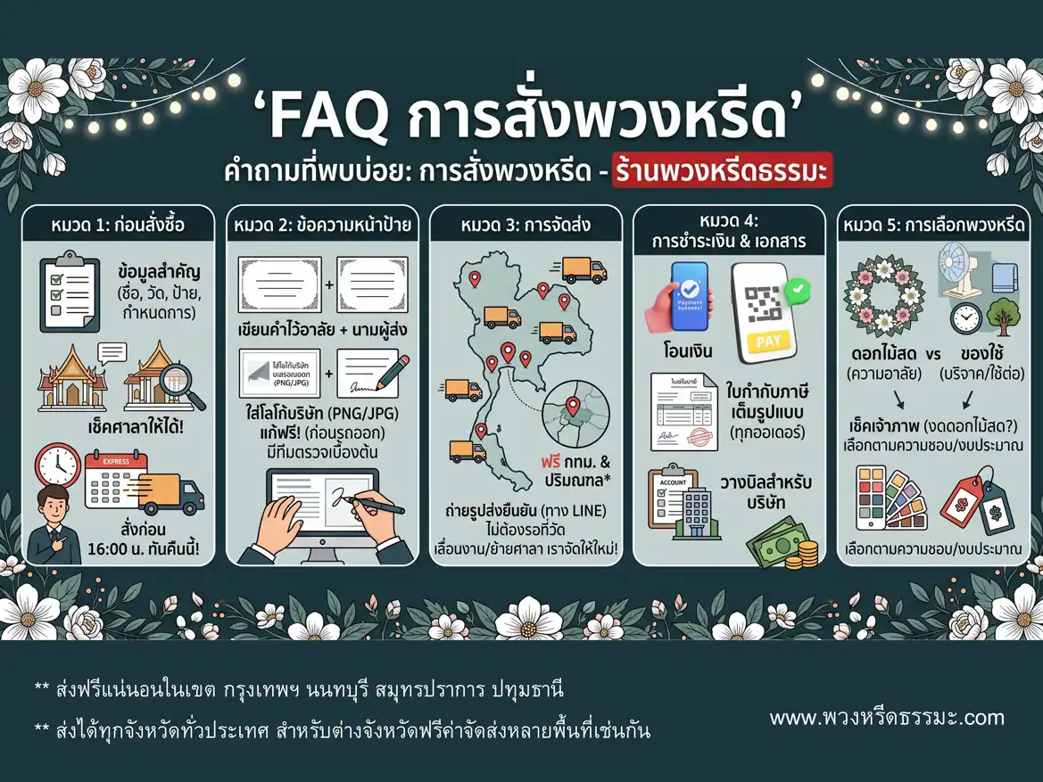 สรุปคำถามที่พบบ่อยในการสั่งพวงหรีด